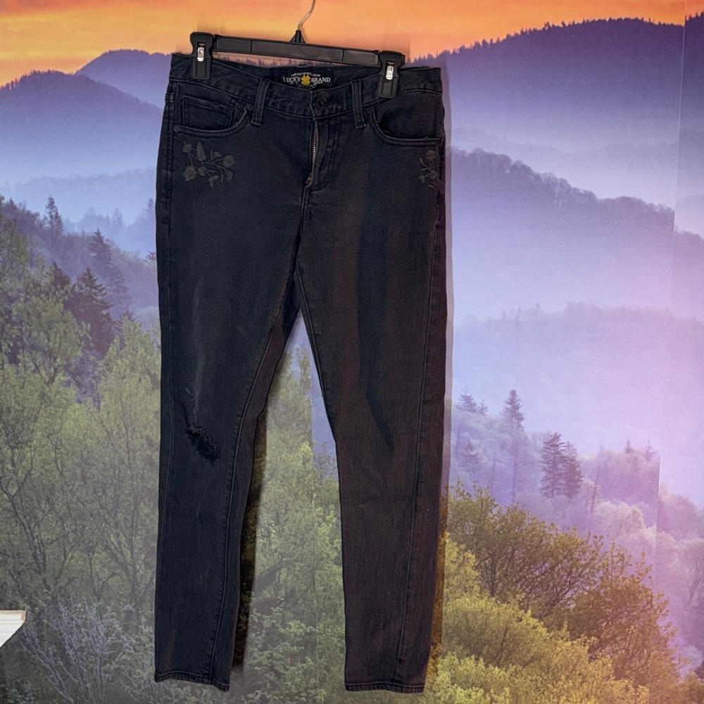 Lucky Brand Black Jeans with Floral Embroidery